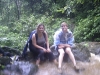 Half way up the waterfall, behind us is a 75ft drop